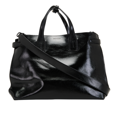 Medium Banner Tote, &pound;450, Handbags, Black, Patent Leather, Front view